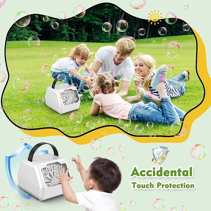 Portable Bubble Machine for Kids with 1800mAh Rechargeable Battery, 400ml Large Tank, Dual Speed Control & USB-C Charging, Indoor Outdoor Bubble Blower Party Toy (Classic, White)