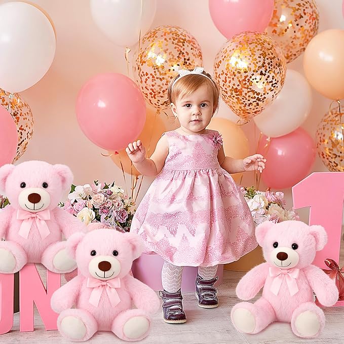 Civaner 4 Pack 14 Inches Bear Plush Stuffed Animals Operation Christmas Cute Soft Bears Gifts Bulk for Girls Boys Girlfriend(Pink)