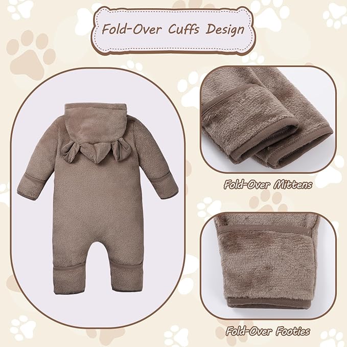 Newborn Snowsuit Baby Boy Bear Outfit Infant Girls Fleece Warm Jumpsuit Romper Winter Hooded Clothes