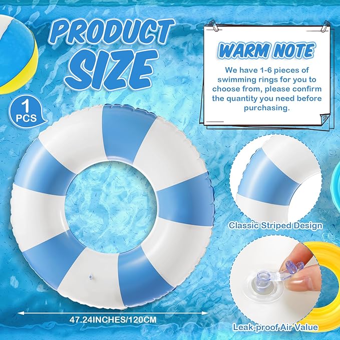 47.24 Inch Swimming Ring Jumbo Pool Floats Striped Pool Rings Inflatable Tube for Adult Swimming Summer Beach Bachelorette Wedding Party Decor