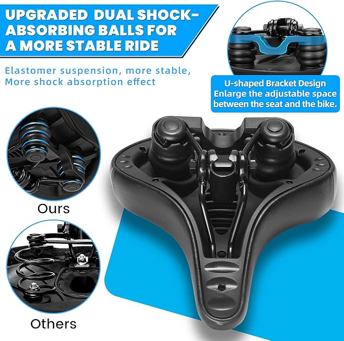 Wide Bike Seat for Men Women Comfort, Large Soft Padded Bicycle Seat Cushion, Oversized Comfortable Replacement Saddle for City & Mountain Bicycle, Beach Cruiser, Ebike, Scooter, Stationary Bike