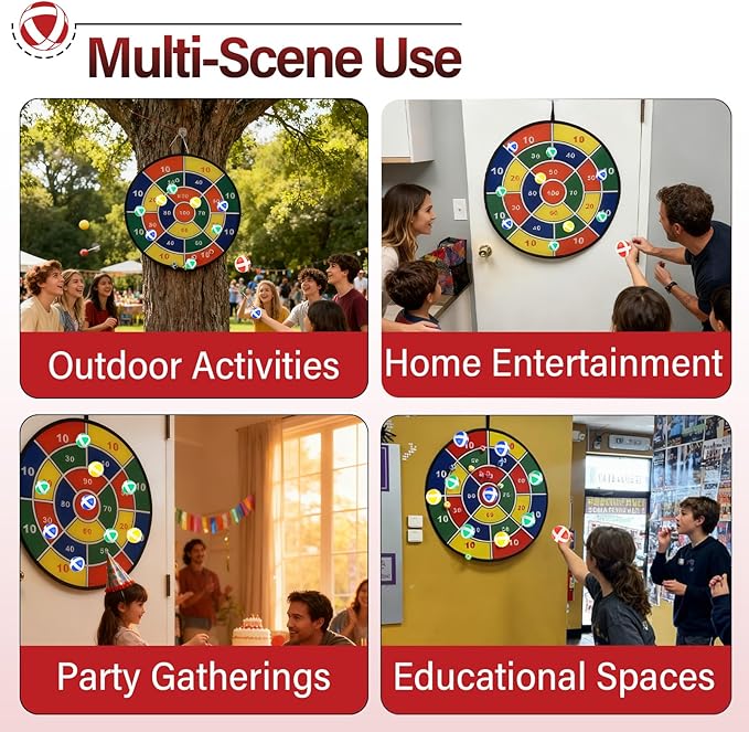 100 Pcs Sticky Balls for Fabric Dart Board, Hook and Loop Safe Sport Balls for Indoor Outdoor Party Games for Kids and Adults, 4 Colors