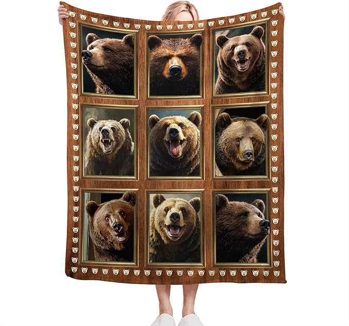 Bear Blanket Fleece Soft Warm Plush Cute Brown Bear Throw Blanket Lightweight Plush Fuzzy Cozy Wild Animal Blankets Gift for Boys Girls Kids Adult Suitable for Couch Sofa Bed 50"X40"