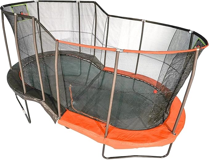 JumpKing Multi-Level Oval Trampoline with Ladder, Heavy Duty, Indoor/Outdoor with Safety Enclosure, Basketball Hoops and Toss Game Included, Durable Jumping Surface for Kids and Adults, 10ft x 17ft