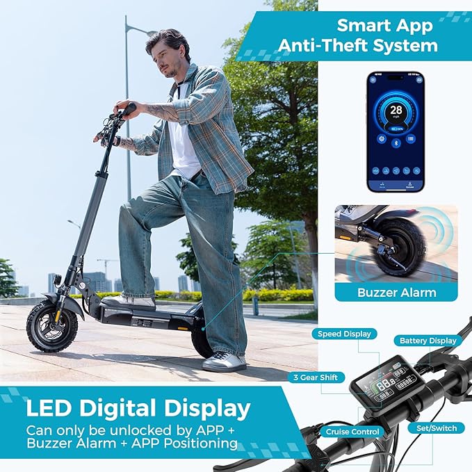 Electric Scooter for Adults, 28 MPH Top Speed & 28 Mile Range, 1000W Powerful Motor, 10" Off-Road Tires, Dual Suspension & Ambient Light & Turn Signals, Foldable Adjustable Handlebar Commuting Scooter
