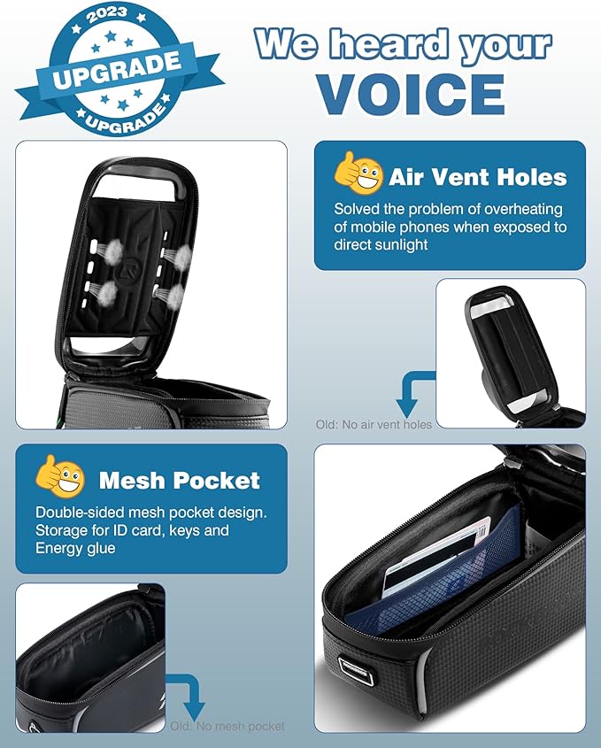 ROCKBROS Bike/Bicycle Phone Front Frame Bag, Waterproof, Tube Bag,Cycling Pouch, Bike Accessories for Men Compatible Phone Under 7”