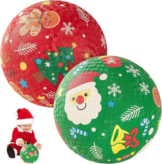 PlayZap 2 Pack Playground Balls for Kids, Christmas Kickballs for Toddlers, 8.5 in Rubber Balls with Pump, Indoor & Outdoor Dodgeball Toys for Boys & Girls Gifts