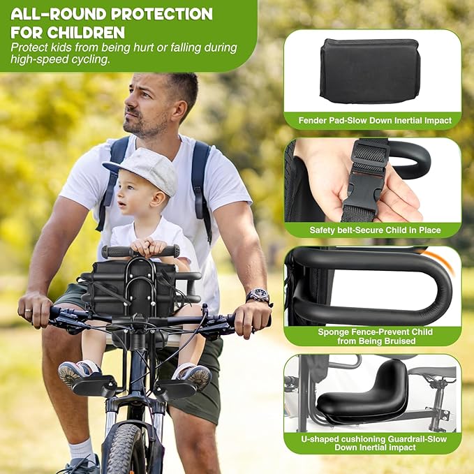 Child Bike Seat - Front Mount, Kids Bike Seat for Adult Bike,Retractable Baby Bike Seat Front Mounted, Toddler Bike Seat for Children 8 Months~6 Years