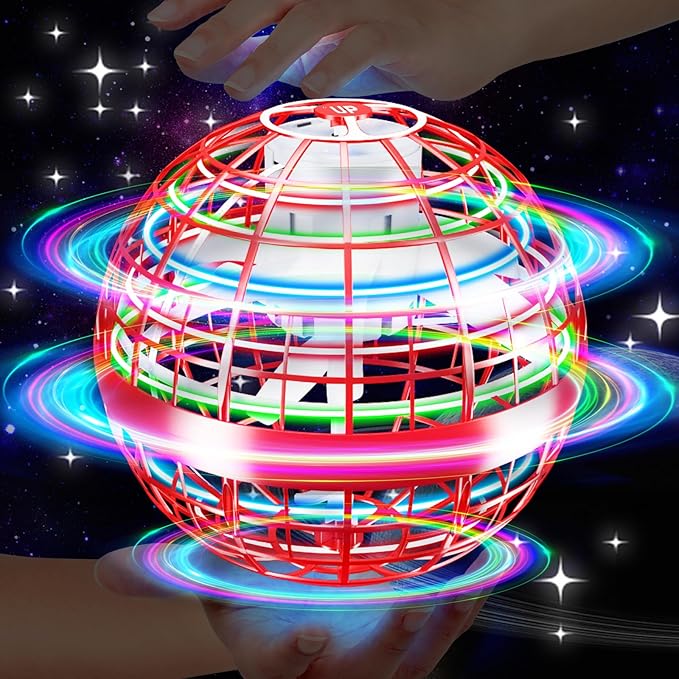 Flying Orb Ball Toy,2025 Upgrad Parachute LED,Magic Hand Controlled Mini Gravity Ball,Cosmic Globe Boomerang,Cool Thanksgiving Birthday Gift for 6 7 8 9 10+ Year Old Girls-Bright Red