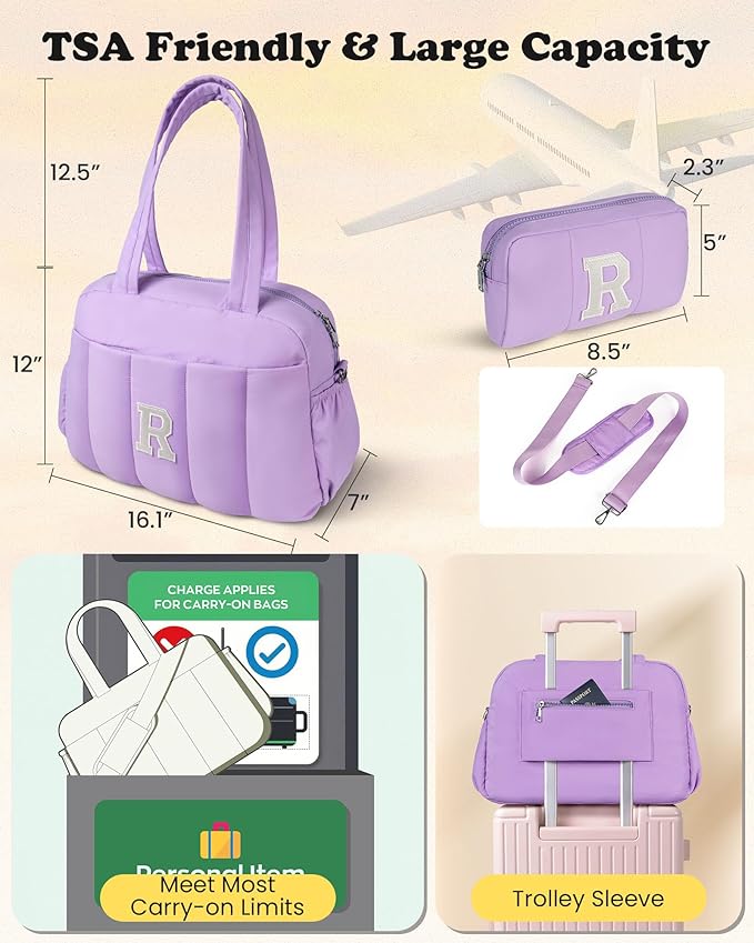 Teen Girl Gifts Trendy Stuff-Gift Idea for Women Her-Initial Duffle Bag, Carry On Bags for Women，Overnight Bag with Wet Pocket，Lightweight Travel Bags Personalized Gym Tote with Makeup Pouch