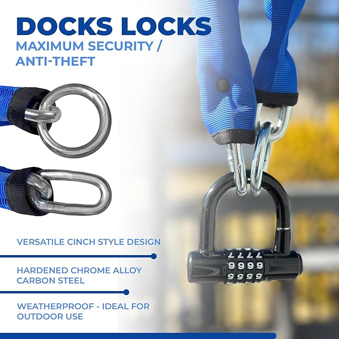 8mm Security Chain Lock Set (3', 6' or 10') Heavy Duty, Cinch Style, Weatherproof, Hardened Carbon Steel, Includes Compact U-Lock 3ft