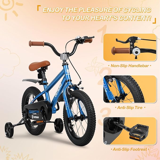 Outroad Kids Bike for Boys Girls Age 3-9 Years Old, 14 16 18 Inch Kid's Bike with Training Wheels, Children Bicycles for Toddler, Blue and Red