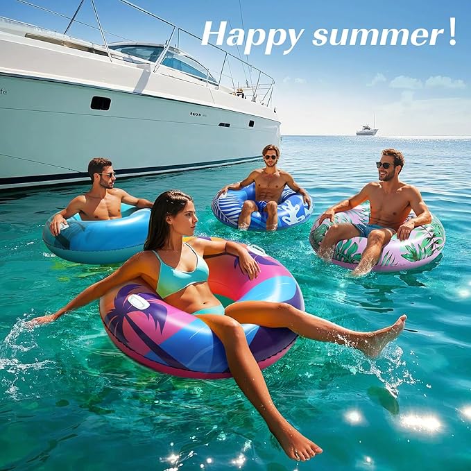 HeySplash Pool Tubes for Adult, 42 Inch Large Pool Floats with Handles, Inflatable Swim Rings Lounge, Hawaii Fun Swim Floaties Swimming Pool Beach Lake River Party Decoration Toys, Orange Purple Beach