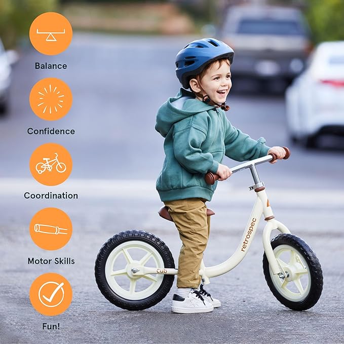 Retrospec Cub Toddler Balance Bike for Ages 18 Months - 3 Years - 12in No-Pedal Beginner Bicycle with Adjustable Seat, Puncture-Proof Tires & Safe Low Frame Design