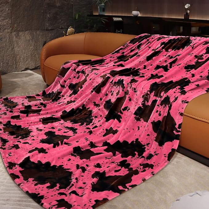 Hot Pink Blanket Queen Size - Extra Large Lightweight Soft Warm Cow Print Fleece Throw for Couch, Bed, Bedroom, Living Room, Home Decor 90x90 Inches