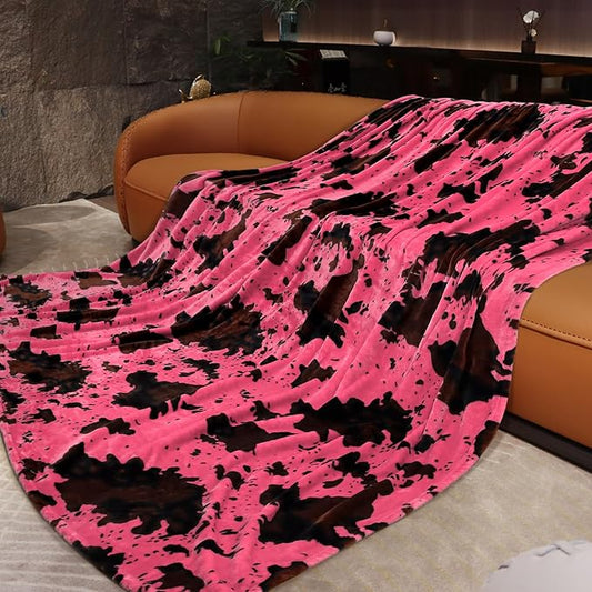 Hot Pink Blanket Queen Size - Extra Large Lightweight Soft Warm Cow Print Fleece Throw for Couch, Bed, Bedroom, Living Room, Home Decor 90x90 Inches