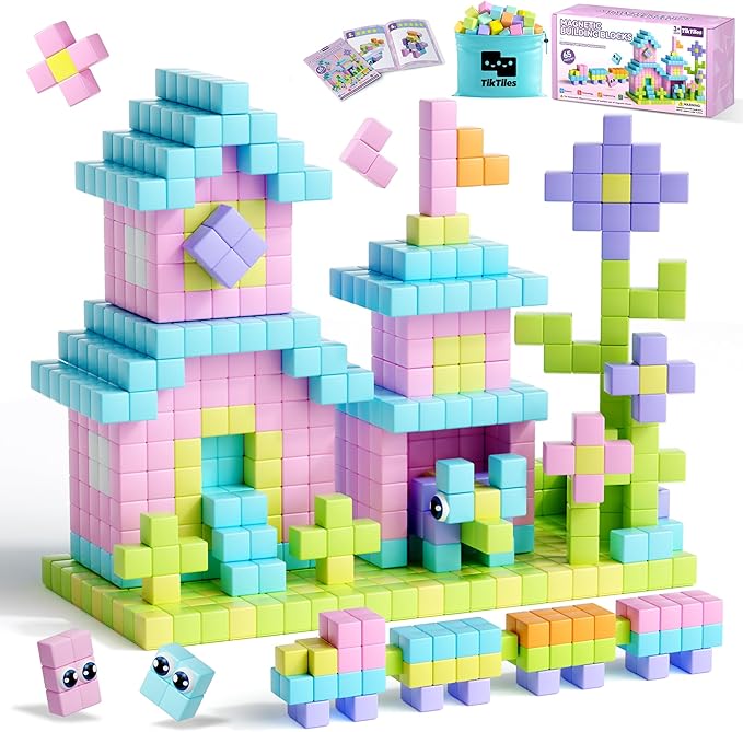 65PCS Magnetic Blocks with Magnet Eyes Toy, Magnetic Building Blocks with Storage Bag for Kids Gifts, STEM Preschool Sensory Magnetic Cubes for Toodlers Boys Girls Ages 3 4 5 6 7 8, Macaron Color