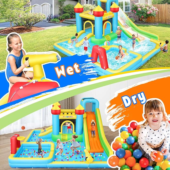 AKEYDIY Kids Bounce House for Kids 3-12, Inflatable Slide Park for Indoor Outdoor,13X12.5ft Giant Blow Up Bouncy House w/Deep Pool, Inflatable Water Park for Kid Family Party