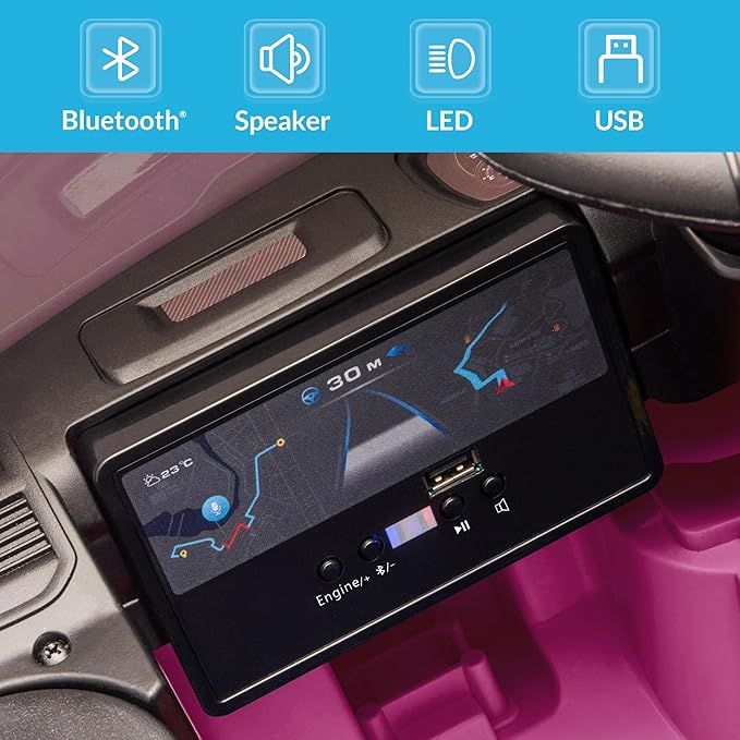 Kidzone Ride On Truck for Kids, Licensed RAM 3500 12V Battery Powered Electric Car Toy with Remote Control, LED Lights, Bluetooth Music & Rear Suspension - Pink