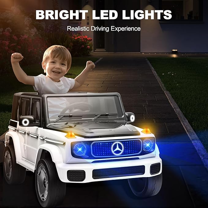 12V Ride on Kids Car, Electric Ride on Toy with Remote Control, LED Lights, Music & 3 Speeds, for Kids Ages 37–96 Months, White