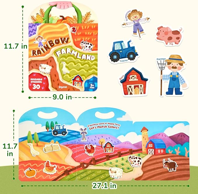 JoyCat Reusable Sticker Book - Jelly Animal Stickers for Toddlers, Kids Sticker Activity Book, Travel Toys for Road Trip, Car & Airplane, Educational Learning Gifts for Boys and Girls Ages 3-5 (Farm)