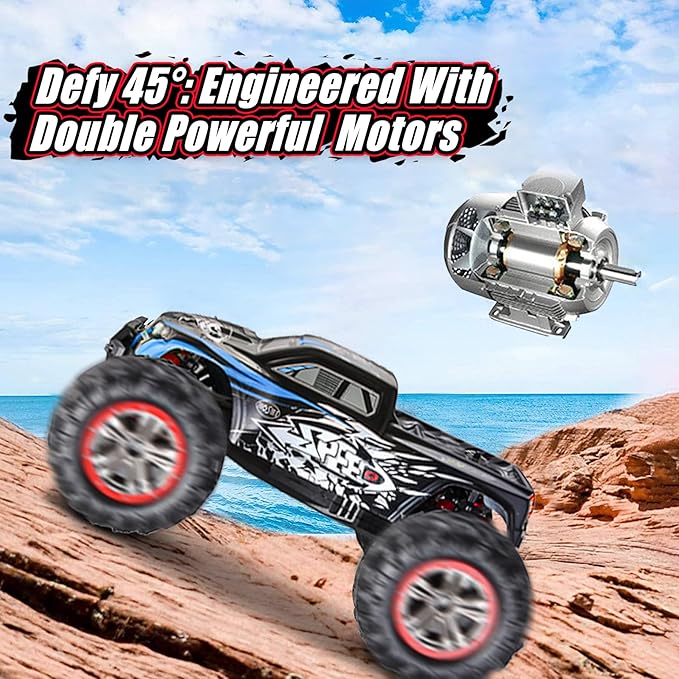 1/10 RTR Fast RC Cars,30mph Hobby Electric Off-Road Monster Truck,Waterproof High Speed RC Car 4WD Blue Remote Control Car with Two Rechargeable Batteries