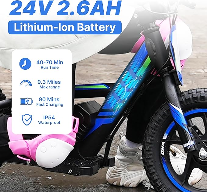 Lightweight Electric Dirt Bike for Kids, 170W Powerful Racing Grade Electric Motorcycle Up to 10MPH, 24V Detachable Battery, 12-Inch Off-Road Tires, Adjustable Seat - Ideal for Ages 3-6