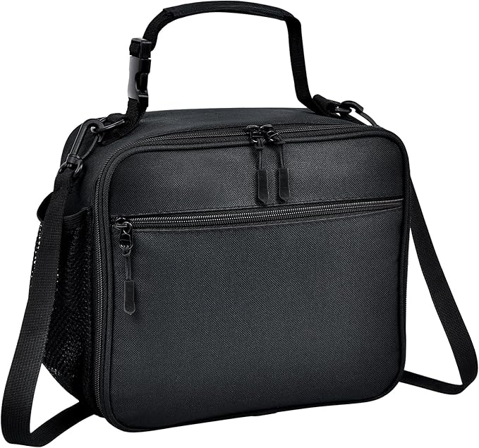Kids Lunch Box Kids Lunch Bag for Girls Boys, Insulated Lunch Bag for Men with Shoulder Strap, Small Lunchbox for Girls School Travel Picnic (Black)