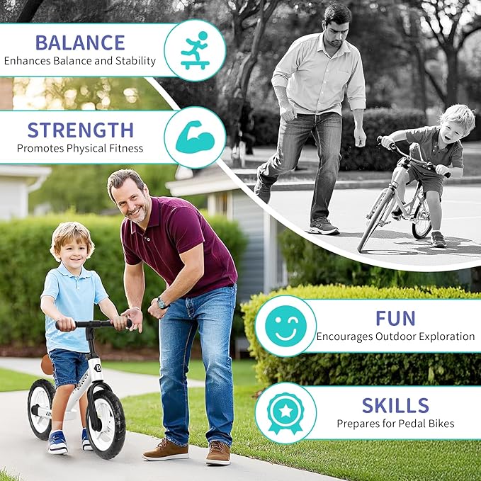 BELEEV C2 Toddler Balance Bike for 2-5 Year Olds with LED Light-Up Wheels, Adjustable Seat & Handlebar & Footrest, 12 inch No-Pedal Training Kids Push Bicycle - First Birthday Gift for Boys & Girls