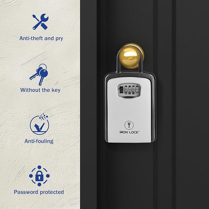 Iron Lock® XXL Portable Key Lock Box and Wall Mounted with Removable U-Shackle Waterproof Indoor Outdoor 4 Digit Combo with Resettable Code with A B Switch Extra Large Key Lockbox Outside (XXL, Grey)
