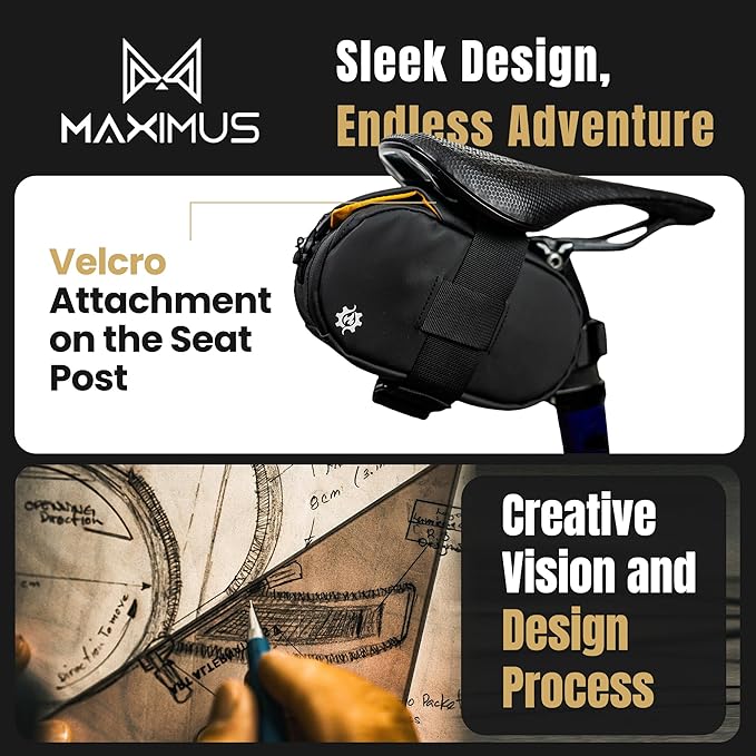 Lumiere & Co. Maximus Large Magnetic Bike Seat Bag – Quick-Attach Saddle Bag with AquaGuard Zippers, Secure Under-Seat Storage for Cycling Gear & Accessories (Black, Large)