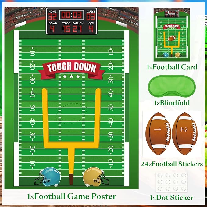 PLULON Football Game for Kids Pin The Football on The Goalpost Poster with Stickers Birthday Party Favors Home Wall Decorations for Kids Adults Family Birthday Party Supplies
