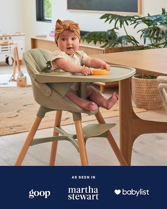 Lalo The High Chair Infant Kit - Convertible Wooden High Chair for Babies & Toddlers with Infant Support & Cushion, Grows with Your Child, Dishwasher Safe Tray, Adjustable Footrest Blueberry