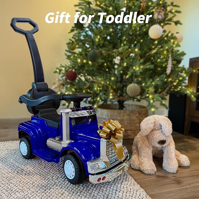 3-in-1 Ride on Push Car for Toddler with Handle, Toddler Ride on Toy for Boys, Stroller Sliding Walking Car w/Music, Horn and Lights - Blue