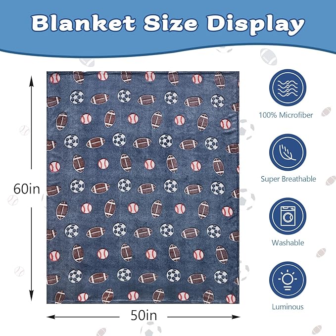QSTEHEML Soccer Glow in The Dark Blanket,Football Gifts Toys for Kids Boys Age 3-12 Years Old,Birthday, for Toddler, Teen, Son, Soft Luminous Throw Blanket 50"×60"