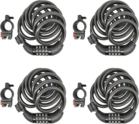 SEPOX® 4Pcs Pack 6FT Extra Long Cable Combination Bike Locks, 4 Digits Retractable Security Lock, 12mm Heavy Duty Anti-Theft Cable for Bicycle, Scooter, Gate, Outdoor Equipment, Weatherproof-Rustproof