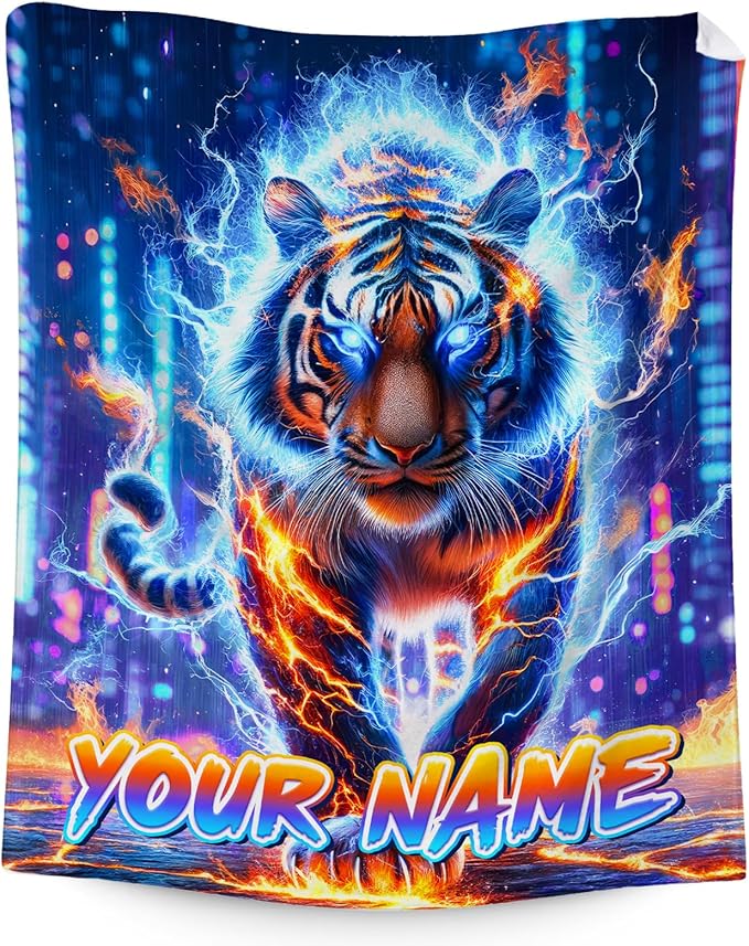 Personalized Tiger Kids Blanket Gift - Custom Men Cozy Throws for Bed, Couch, Living Room