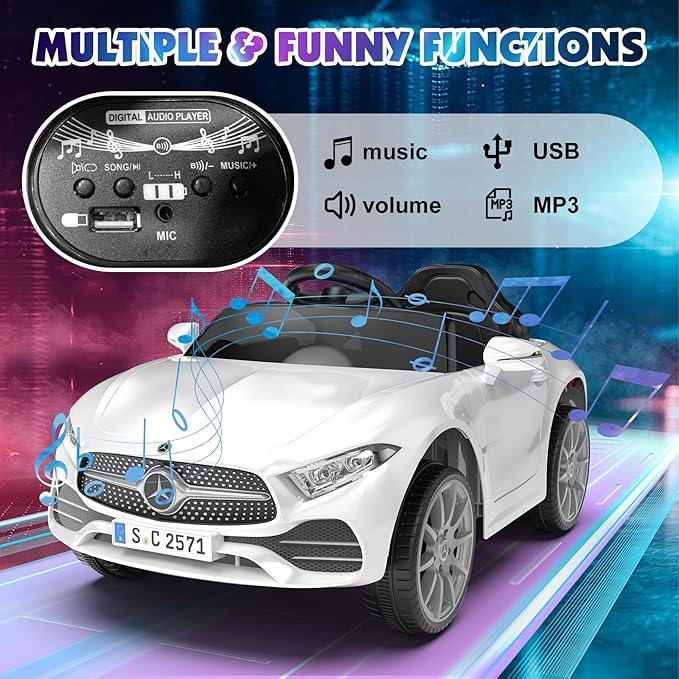 12V Kids Ride On Car with 2.4G Remote Control,Battery Powered Electric Car Ride On Vehicle Double Doors, 5 Point Safety Belt,LED Light (SC-White)