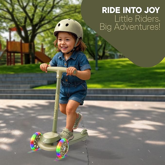 3 Wheel Scooter for Kids, Smooth Light Up LED Front Wheels, Wide Anti Slip Deck, Rear Foot Brake, Easy Lean to Steer Maneuvering, Indoor & Outdoor Ride On Toys for Ages 2 Up