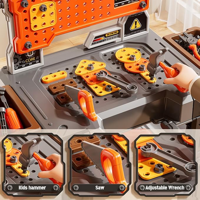 2 in 1 Workbench Toys for Toddlers 3-5, Kids Tool Bench Set with Electric Drill and Realistic Tool, Pretend Play Toolbox, Birthday Gifts for Boys Age 3 4 5 6 7 8 Year Old