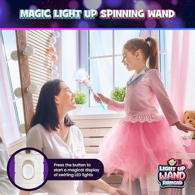 IPIDIPI TOYS Spinning Light Up Magic Wands for Kids - Pack of 2 - Pretend Play Fairy Magic Wand - Christmas Stocking Stuffers Light Up Toys, Party Favors, Goodie Bag for Girls