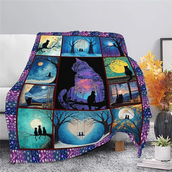 Black Cat Throw Blanket Black Cat Stuff Gifts for Kids Girls Boys Adults Women Men Soft Cozy Warm Plush Fluffy Fuzzy Fleece Blanket Decor 60''X80''
