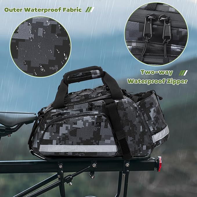 Bike Rear Rack Bag, Pannier Bags for Bicycles with 12L Capacity, Bike Trunk Cooler Bag with Reflective Strips, Reinforced Handle and Removable Shoulder Strap