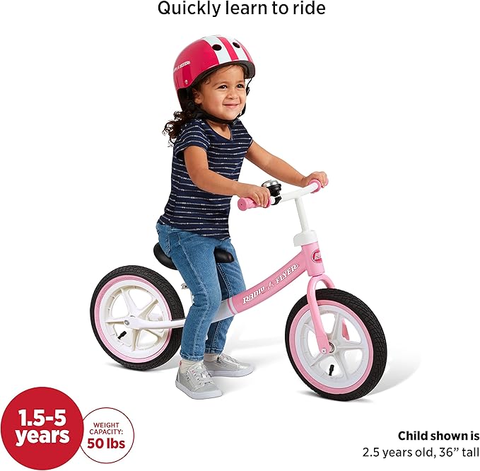 Radio Flyer Air Ride Balance Bike, Toddler Bike, Pink and White Bike for Ages 1.5-5 (Amazon Exclusive)