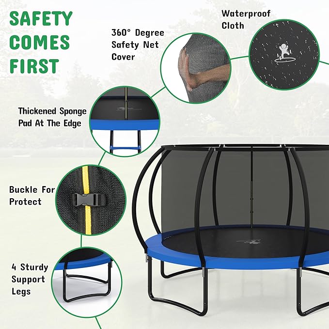 Polar Aurora 10FT 12FT 14FT 16FT Outdoor Trampoline with Safety Enclosure Net, Thickened Spring Pad，ASTM Approved Recreational Trampoline for Kids and Adults,Anti-Rust Coated Frame and Thickened Mat