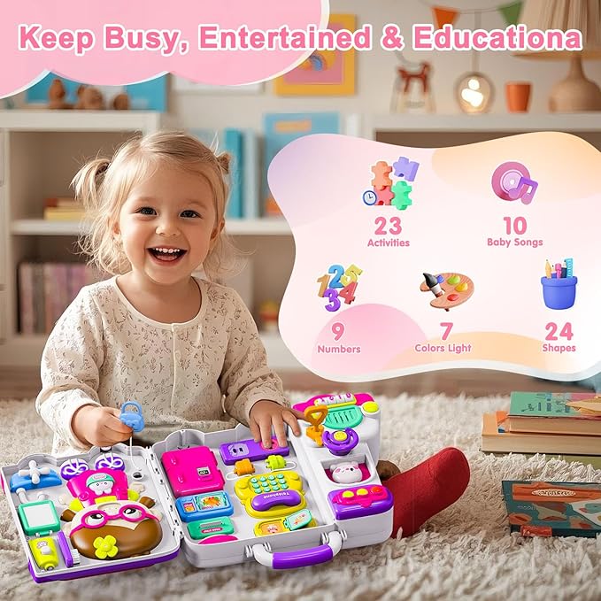 Busy Board for 1-2 Year Old Girl Gift,Musical Toys for Toddlers 1-3 Year,Educational Fine Motor Baby Toys for 12 18 Months,Perfect for Preschool or Travel,Birthday Gift for 1+Year Old Girl