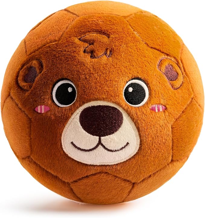 Silent Indoor Soccer Balls for Toddlers, Inflatable Soft Plush Baby Toddler Soccer Ball Toys Gifts for 0+Year Old Boy Girl First Birthday Gift (Bear, Pump Include)