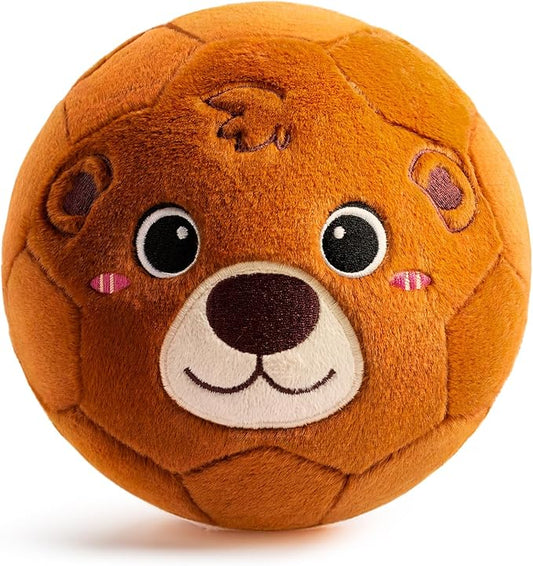 Silent Indoor Soccer Balls for Toddlers, Inflatable Soft Plush Baby Toddler Soccer Ball Toys Gifts for 0+Year Old Boy Girl First Birthday Gift (Bear, Pump Include)