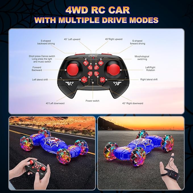 Remote Control Car, Gesture Sensing RC Stunt Car, 4WD Transform Off-Road Vehicle for 360° Rotation & Drift, 2.4GHz Hand Controlled Twister Cars, RC Cars Toys for Kids Boys Girls Birthday Gift Age 6-12