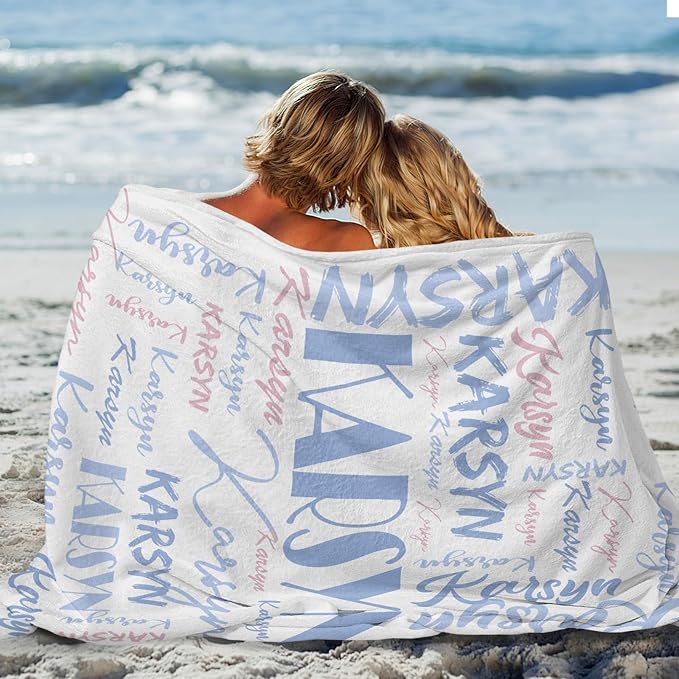 Dr.TOUGH Personalized Name Flannel Blanket, Customized Personalized Blankets and Throws for Adult Kids, Twin Size, White, Letter Print